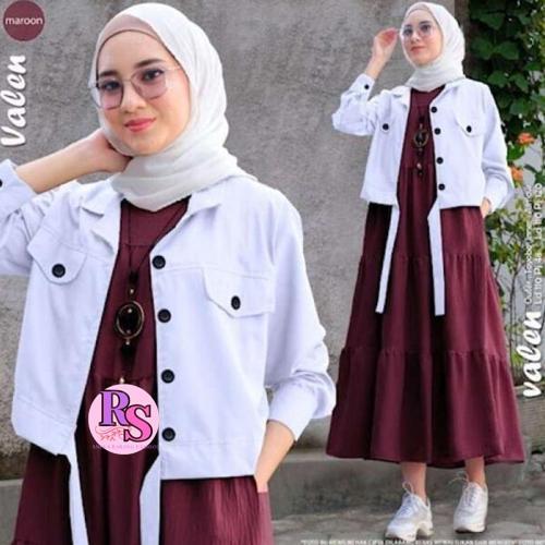 Baju Wanita Terbaru Valen Set Dress + Outer 2in1 Set Crinkle Air [Rubi Shoestore]