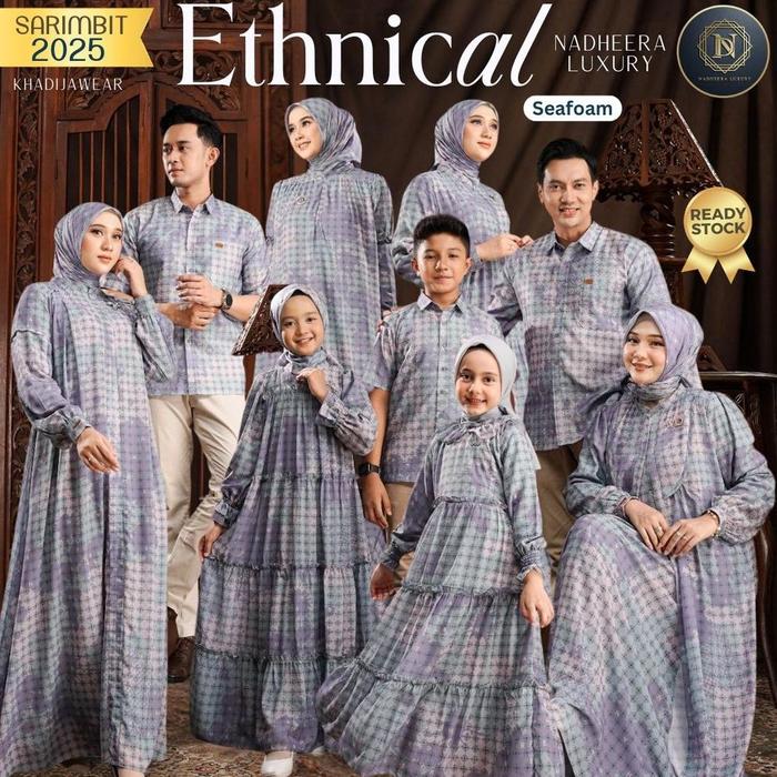 ETHNICAL SEAFOAM FAMILY NADHEERA LUXURY SARIMBIT 2025 COUPLE LEBARAN TERBARU ETHNICAL NADHERA BIRU