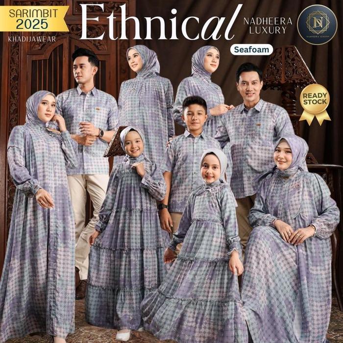 ETHNICAL SEAFOAM FAMILY NADHEERA LUXURY SARIMBIT 2025 COUPLE LEBARAN TERBARU ETHNICAL NADHERA BIRU