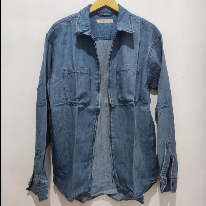 Kemeja zipper denim unisex brand 8 Second size XL