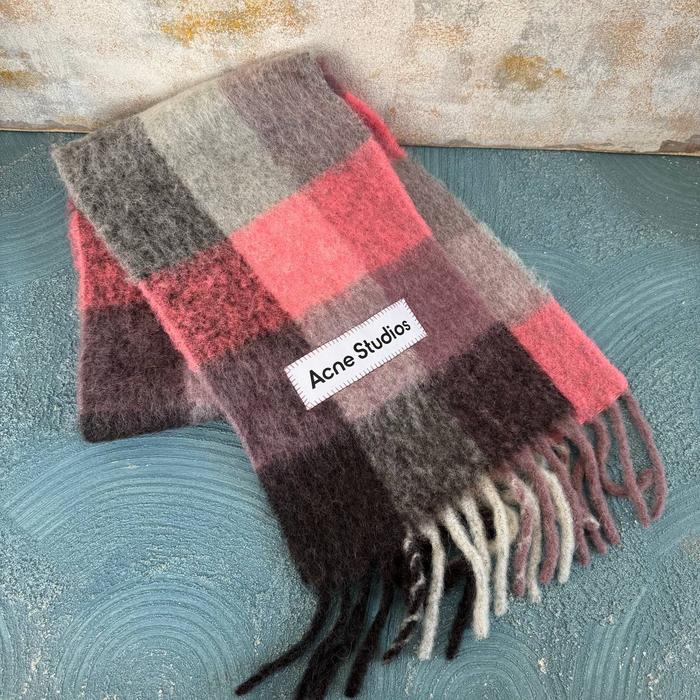 Wool Mohair Narrow Scarf Pink/Antrachite