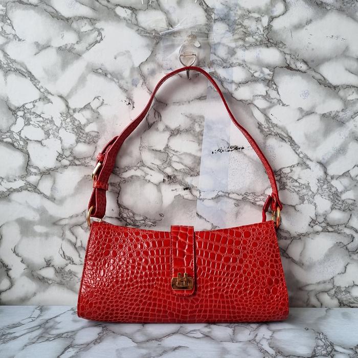 TAS SHOULDER KULIT WANITA HADRY AMIES SECOND BRANDED IMPORT MERAH / TAS KETEK WANITA / TAS TOP HANDL