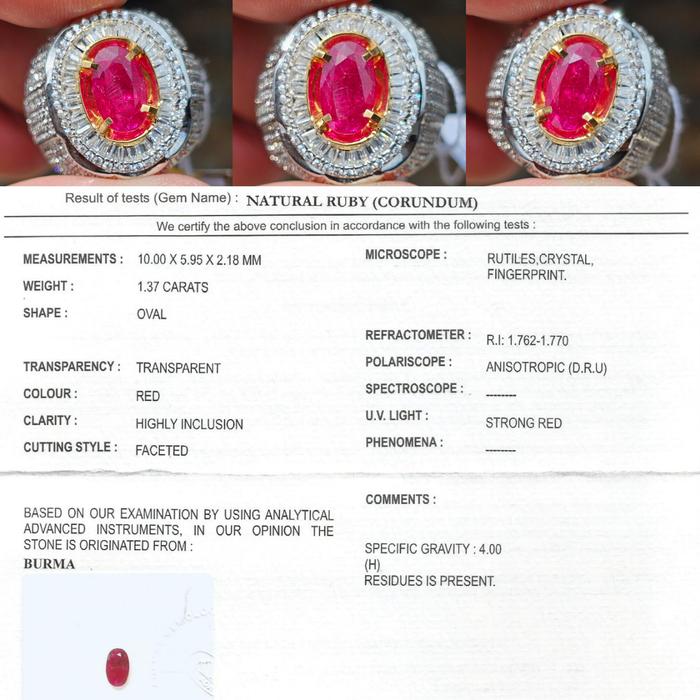 Natural HQ Good Color Red Ruby Burma Birma Myanmar Mogok Heated-a 1..37 cts