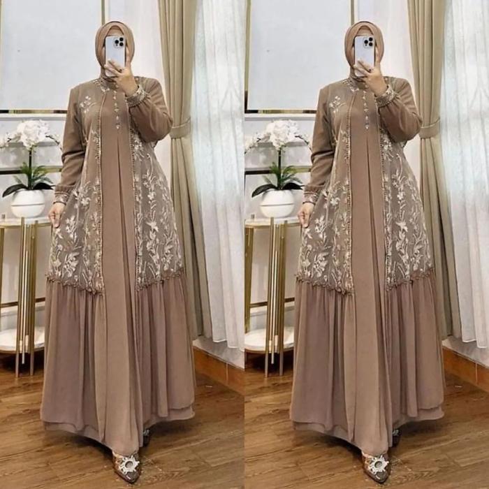 Baju Gamis Pesta Kamari Dress Gamis Brukat Mix Payet Busui Friendly Dress Kondangan Gamis Ceruty