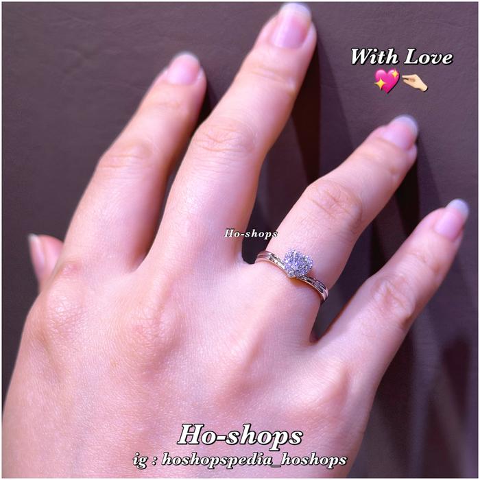 Cincin Wavy Love Stone Mas Putih Kadar 750 Asli Emas