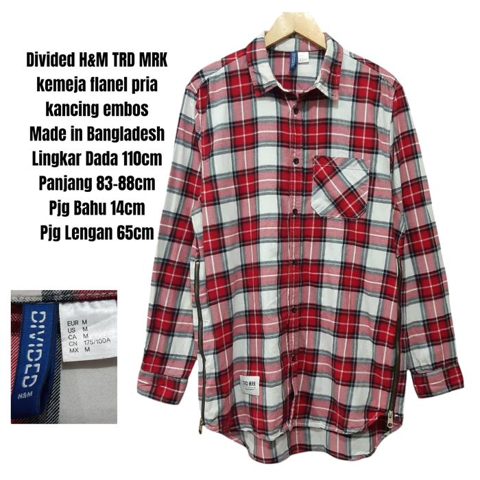Divided H&M TRD MRK kemeja flanel pria kancing embos