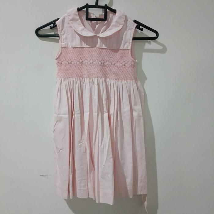 Preloved smocked dress anak perempuan pink pretty stitches 4-5years almost new