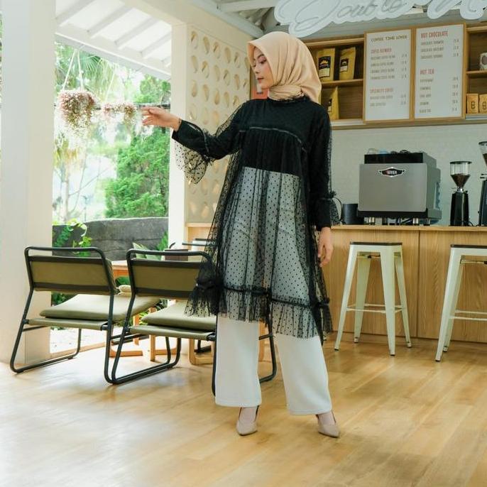 New Maria Collection Elmira - Tile Tunik Polkadot Outer wanita Out Kondangan wisuda lamaran murah te