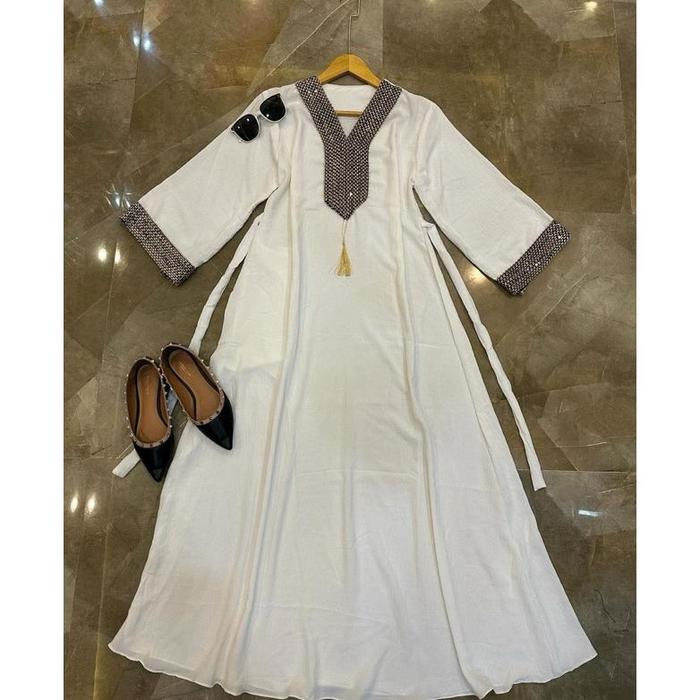 FAYOLA DRESS + Koleksi Hari Raya + Baju Lebaran + Gamis Putih + Gamis Wanita Cantik