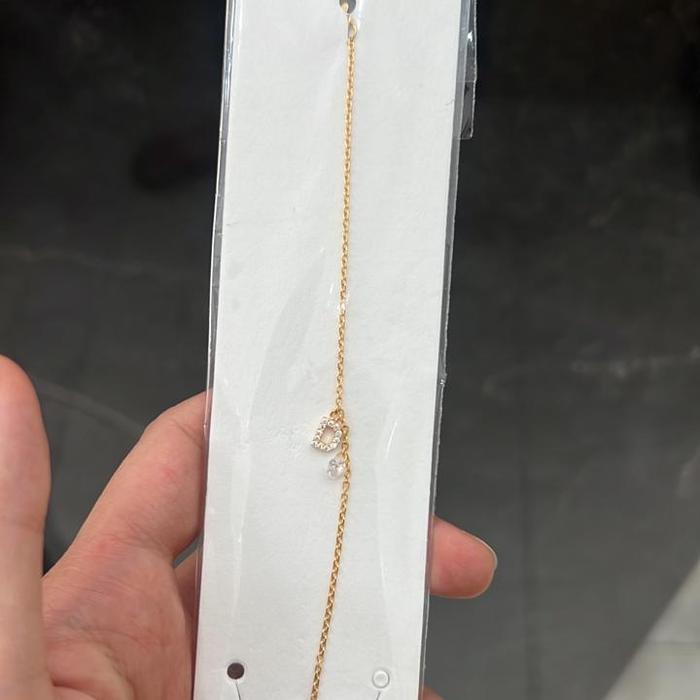 Gelang Rantai Huruf tipis fancy permata putih 700 16 Karat emas kuning