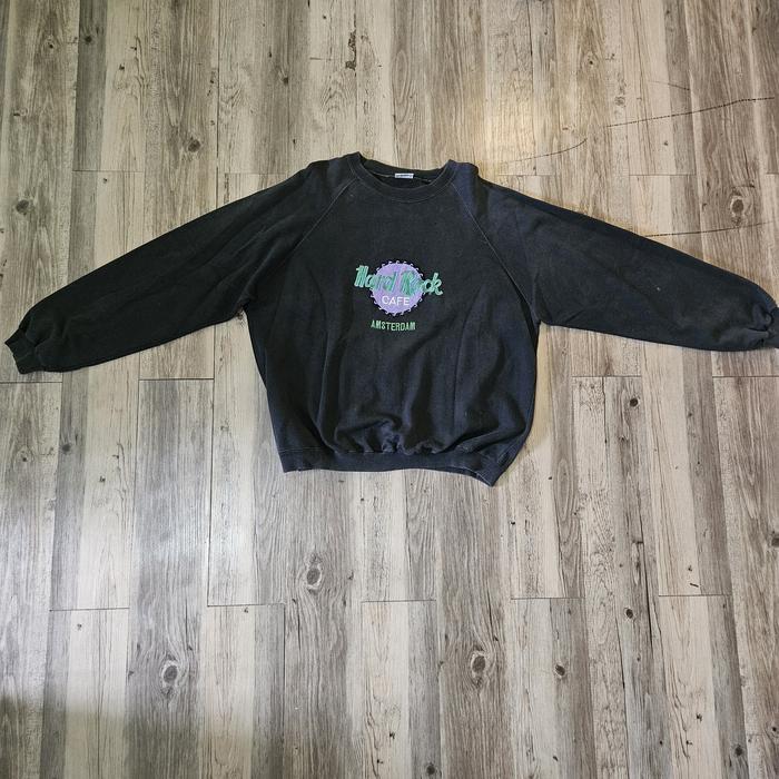 PRELOVED Sweater warna hitam pria vintage 90s original Hard Rock Cafe Amsterdam size XL