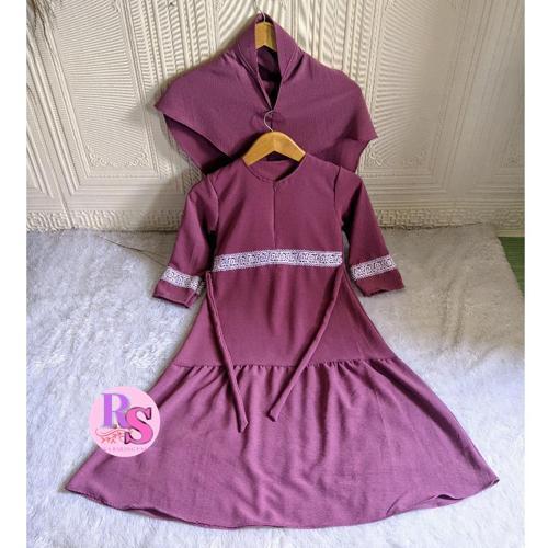 Nagita Dress Muslim Gamis Anak Perempuan Set Khimar Crinkle Lavender usia 2-sampai 10 tahun Syar'i [