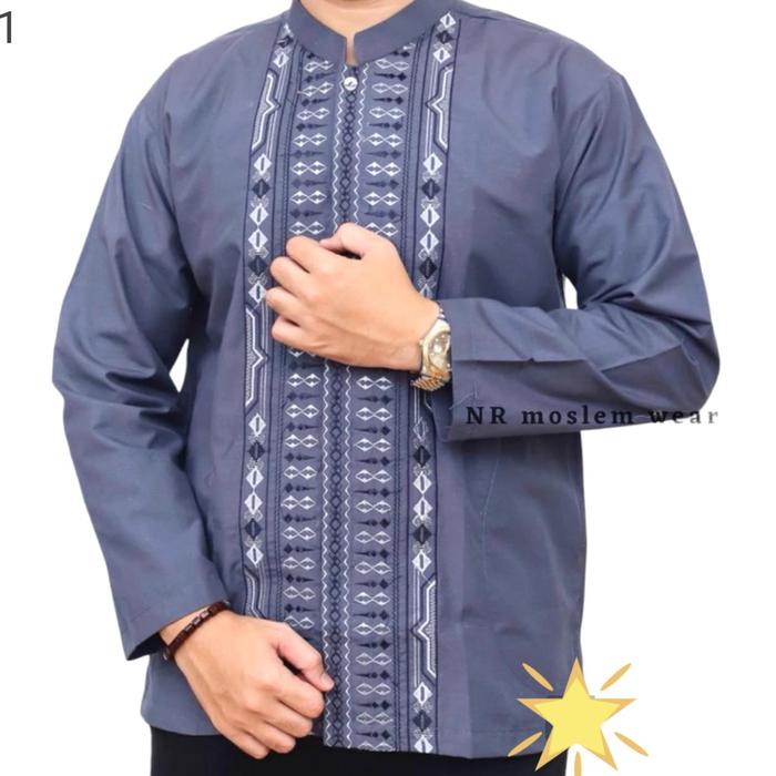 Baju Koko Rabbani Kerah Shanghai Lengan Panjang Kancing Kantong Samping Sultan Haibbah Katun Murah