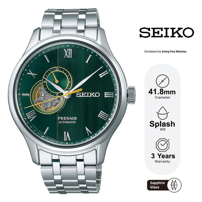 Jam Tangan Seiko Presage SSA463 SSA463J1 Japanese Karesansui Zen Garden Series Automatic Green Open 