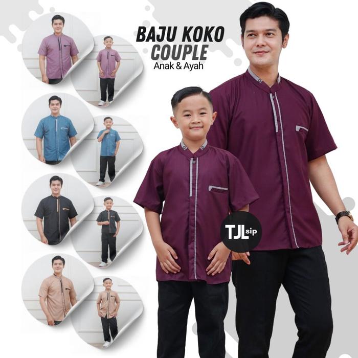 Baju Koko Couple Ayah Dan anak Laki Laki Lengan Pendek Terbaru Kain Toyobo Denim burgundy lilac