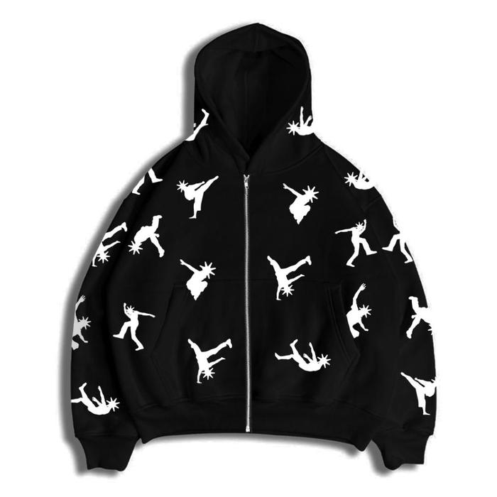 Convergent Boxy Zip Hoodie Keen - Black Hoodie Pria wanita unisex Fleece Sablon