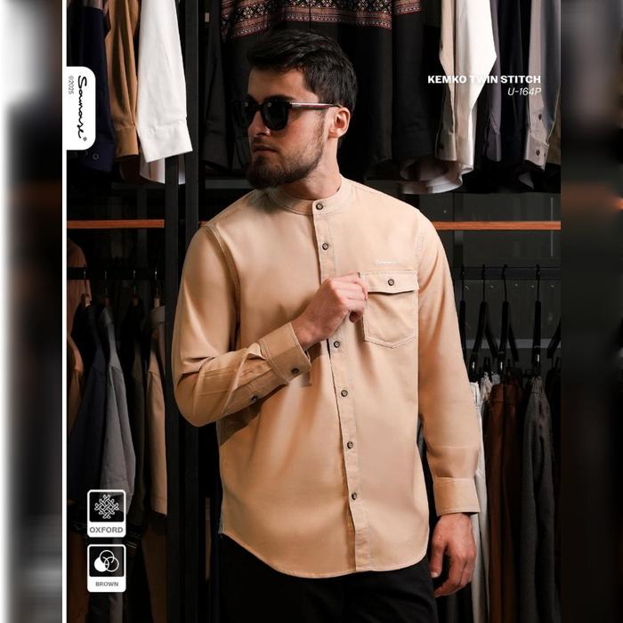 SAMASE U164P Kemko Double Stitch LS Kemeja Koko Lengan panjang