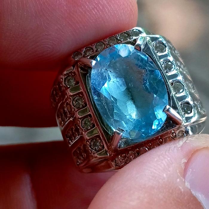 natural blue topaz memo GRI perak handmade sangat tebal