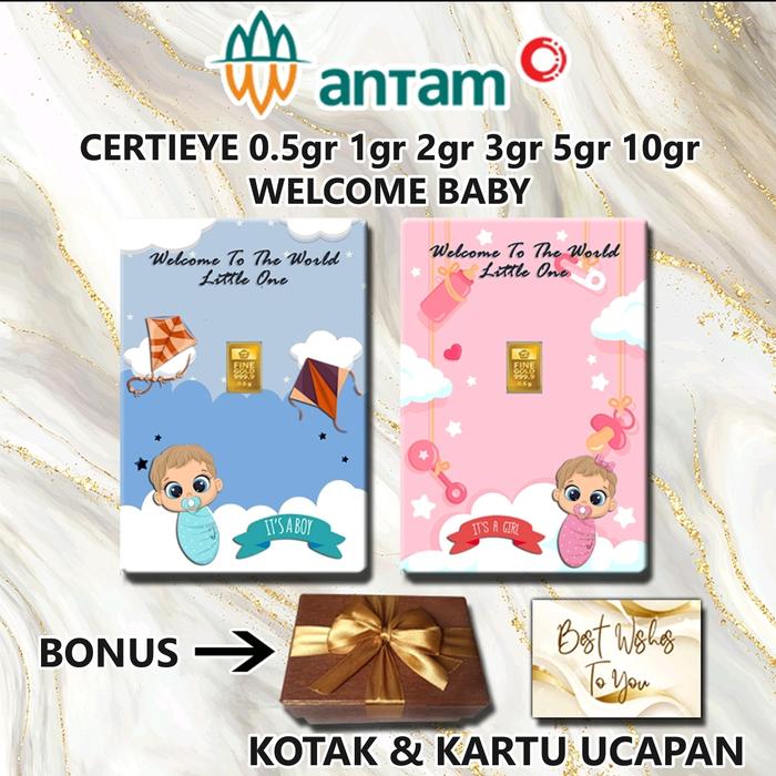 Emas ANTAM WELCOME BABY GIRL BOY Gift Series Custom Certieye Certicard