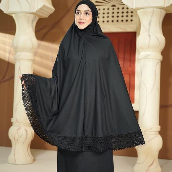 Erina Boutique. Mukena BUTTONSCARVES Ultra Fine Lace Prayer Robe - Black
