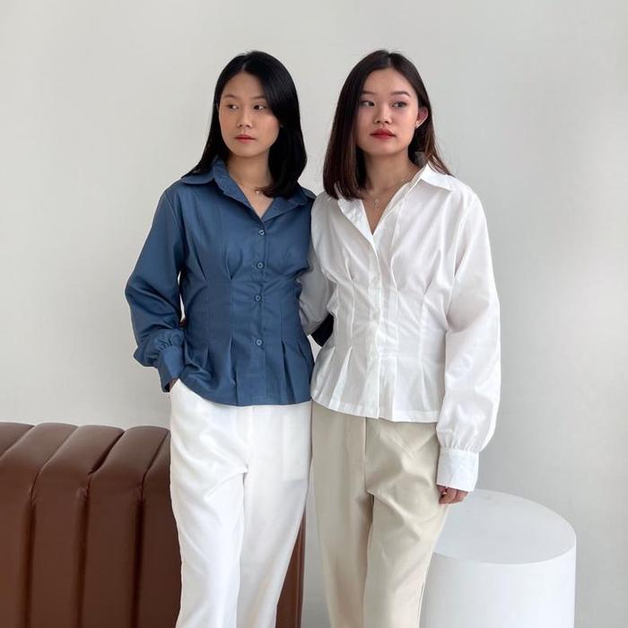 Iris Shirt / Kemeja Basic Korset Wanita Lengan Panjang Baju Atasan Wanita Casual Formal