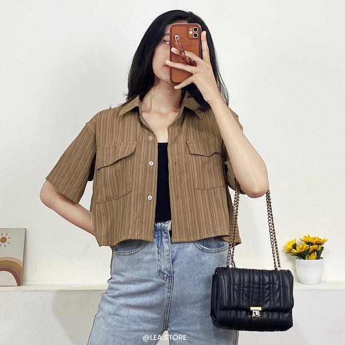 VIOLYN KEMEJA CROP / SHIRT PENDEK WANITA / LEA STORE