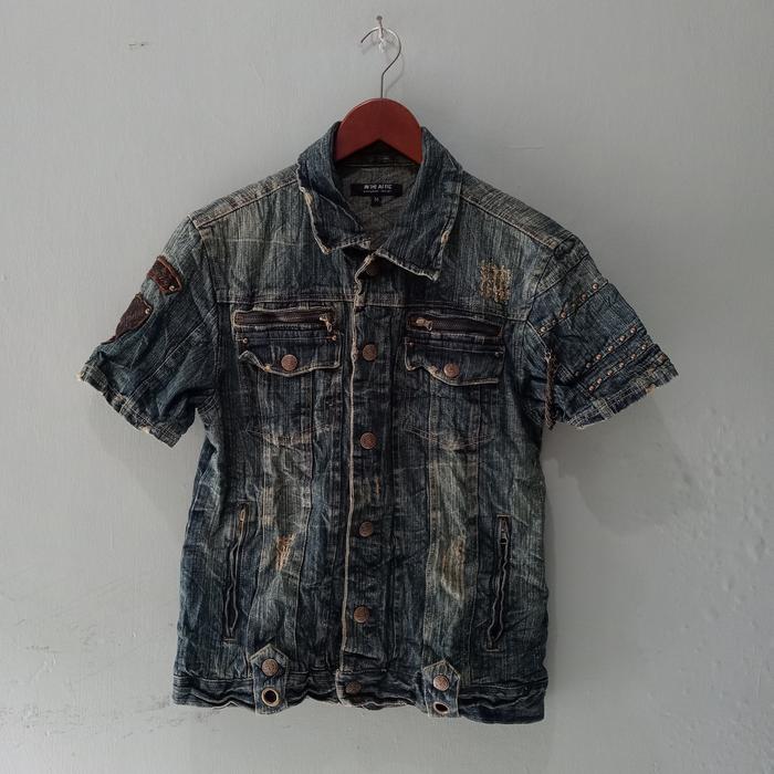 In The Attic Japan Y2K Punk Distressed Short Sleeve Gothic Denim Jacket