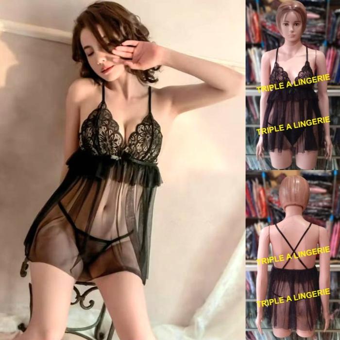 Lingerie Babydoll Baju Tidur Wanita Sleepwear Baju Dinas Istri TA1422 Hitam