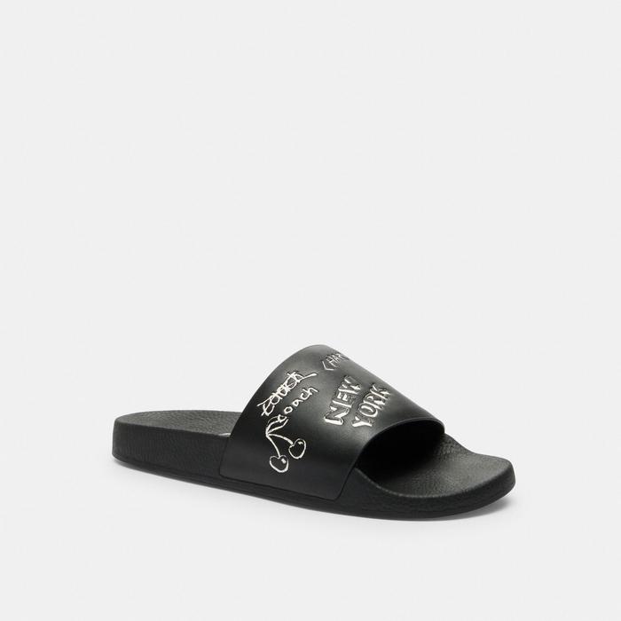 SANDAL SLIDES PRIA - COACH SKETCH PRINT BLACK ORIGINAL AUTHENTIC