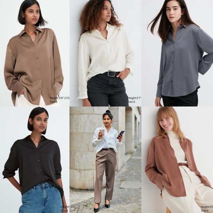 UNIQLO Satin Long-Sleeve Blouse