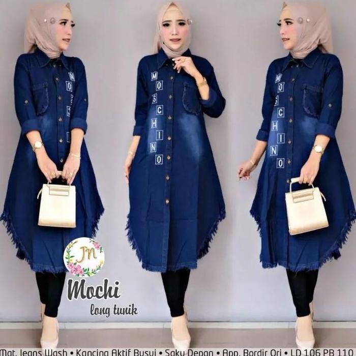 Moschino Tunik/Mochi Long Tunik Jeans Bordir Kekinian/Tunik Rawis Jumbo Busui