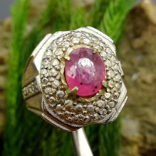 Cincin Perak batu Mustika Permata Ruby Asli Berbuah