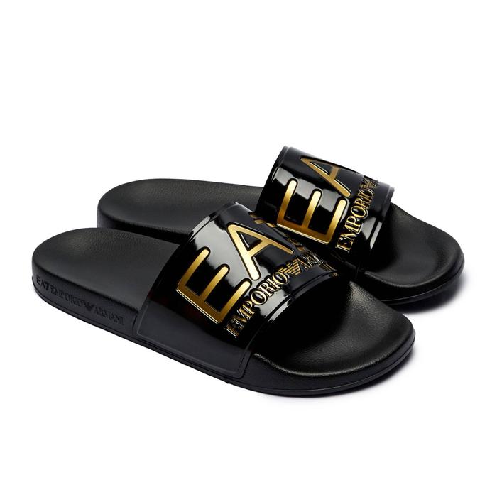 SANDAL SLIDES PRIA - ARMANI EMPORIO EA7 BLACK GOLD ORIGINAL AUTHENTIC