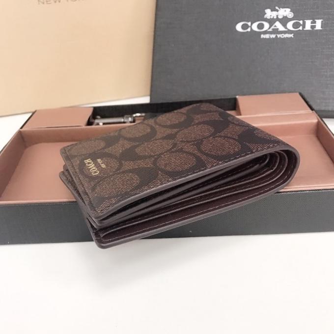 Coach Men's casual short wallet with black gift box, exquisite key
