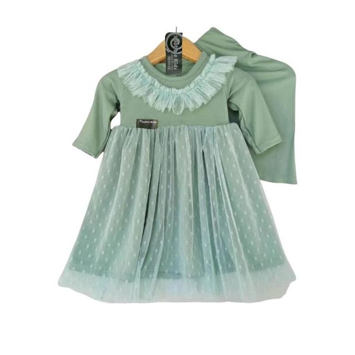 Maula Kids Wear Gamis Hijab Bayi Renda Tutu Tile Dotti (0 - 4 Tahun) Pakaian Muslim Anak Balita Pere