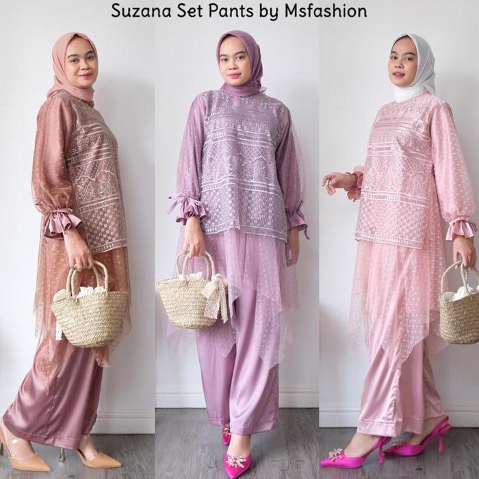 Suzana Set Pants Tulle Bordir Armany Silk / Setelan Kondangan Bridesmaid/ One Set Pants/ One set Sag