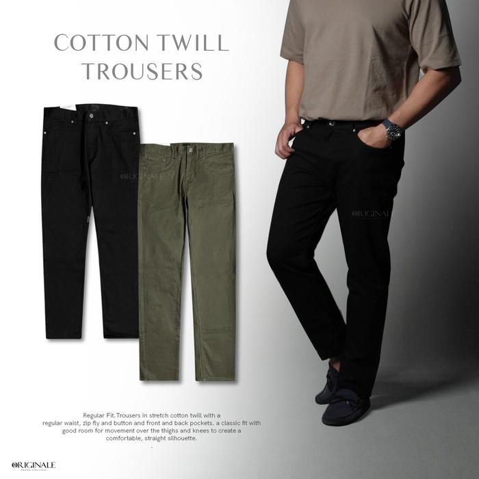 Celana pria Slim Fit Cotton Twill Trousers by HM