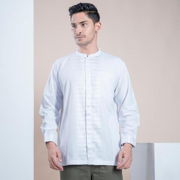 Muslimadani Baju Koko Dewasa SYAREEF Kemko Lengan Panjang Baju Koko Putih