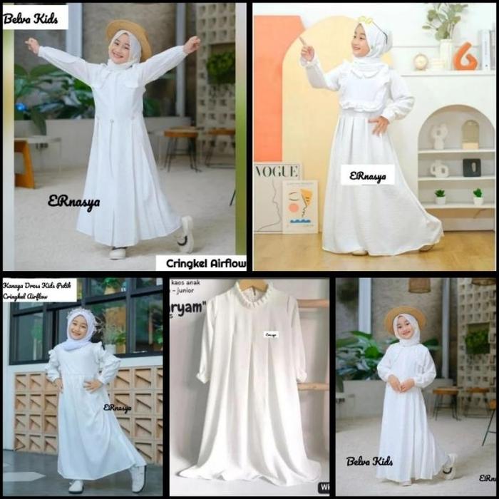 Dress Anak Putih Cringkel Airflow Series 1-8 Tahun Belva, Alesha, Maryam, Kanaya, Zaida Kids Gamis P