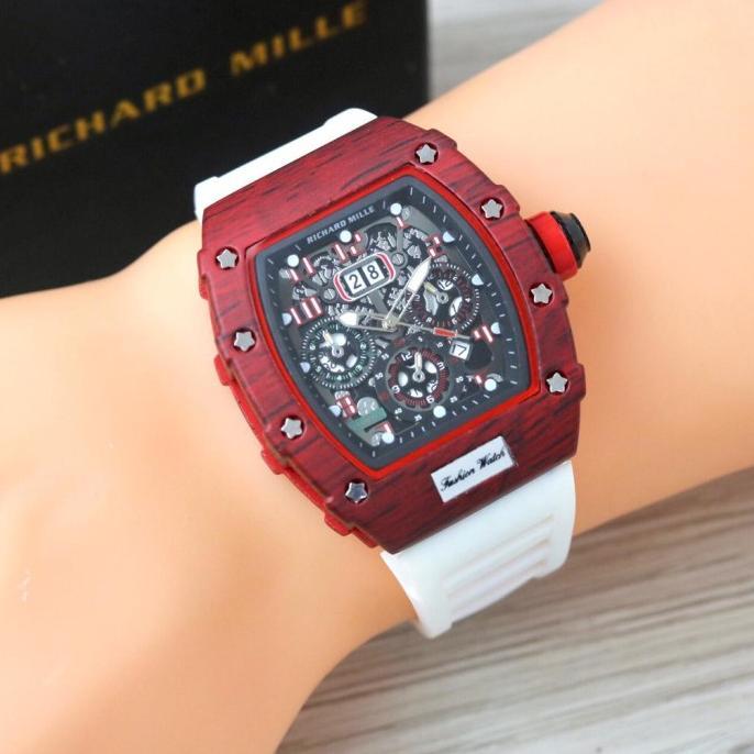 Jam Tangan Pria Rm Richard Mile Body Merah Tali Warna Pilihan - Putih