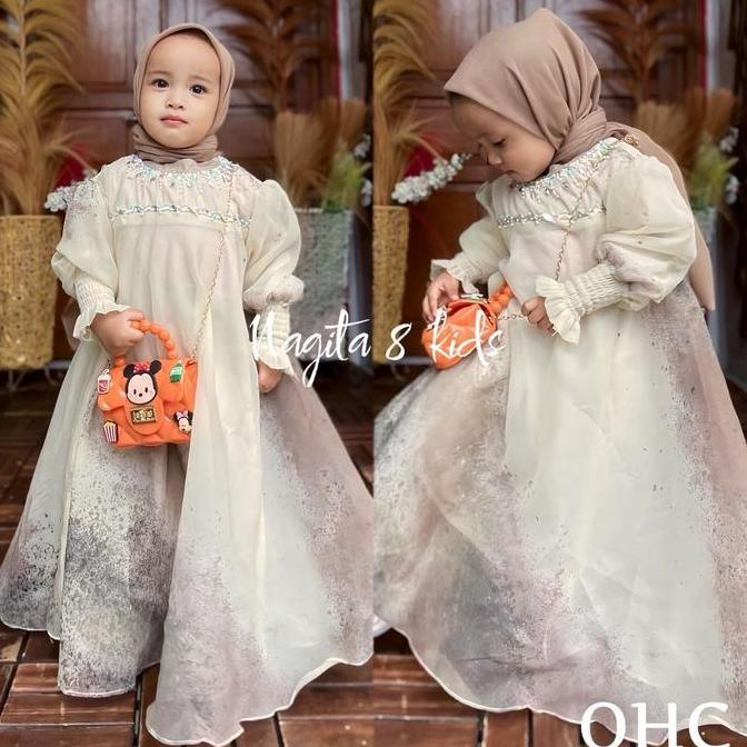 Ready NAGITA DRESS KIDS PREMIUM ORGANZA PRINT by OHC Cantik Lembut Gamis Anak Muslim