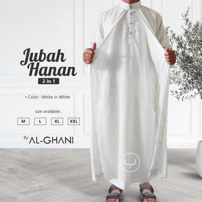 1 set jubah pria luar dalam, jubah hanan 2 in 1, jubah gamis pria premium bahan katun exlusive by al