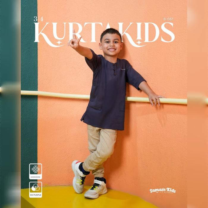 SAMASE S057 Kurta Kids Anak Pakaian Muslim Anak Laki-laki Lengan 3/4