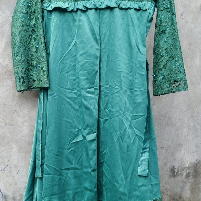 Gamis Tile Satin/Brukat Hijau Botol