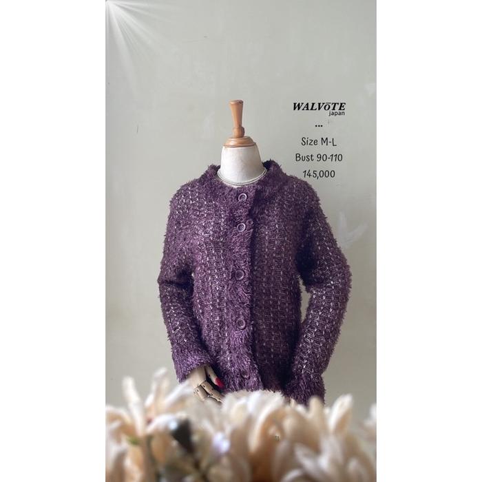 Sweater atasan blouse top knit rajut stretch bulu bulu premium motif tweed mulberry mix krem cream n