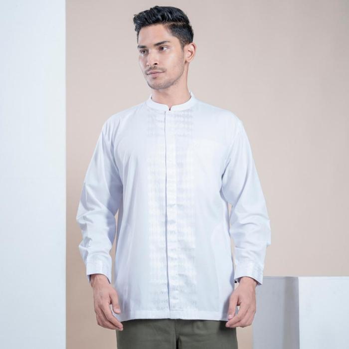 Muslimadani Baju Koko Dewasa SYAREEF Kemko Lengan Panjang Baju Koko Putih