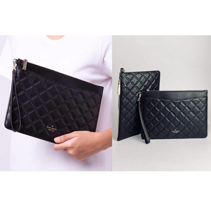 KATE SPADE NATALIA LARGE ZIP POUCH/CLUTCH LEATHER QUILT ORIGINAL READY STOCK