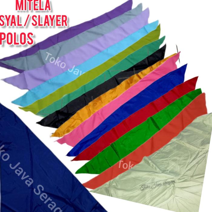 Syal Mitela Polos Bahan Satin Warna Biru Kuning Hijau Merah Hitam