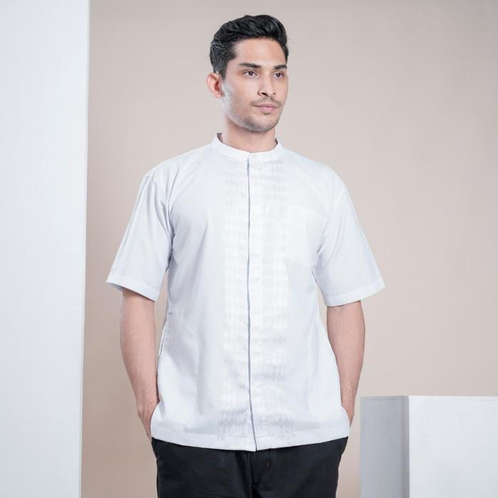 Muslimadani Baju Koko Dewasa SYAREEF Kemko Lengan Pendek Baju Koko Putih