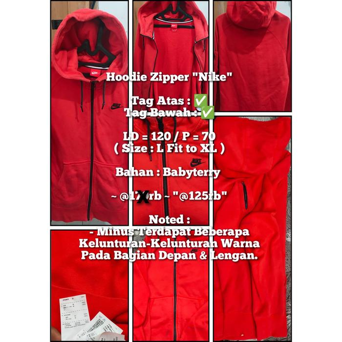 #Thrift - Hoodie Zipper "Nike" (Minus Terdapat Beberapa Kelunturan-Kelunturan Warna Pada Bagian Depa